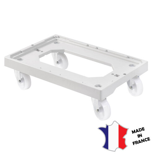 GILAC Socle rouleur 4 roues pivotantes | chape inox | gris | 613(l)x414x172mm