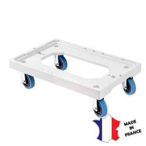 GILAC Socle rouleur 4 roues silence pivotantes + 2 freins | chape inox | gris | 613(l)x414x172mm