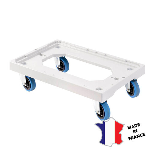 GILAC Socle rouleur 4 roues silence pivotantes + 2 freins | chape inox | gris | 613(l)x414x172mm