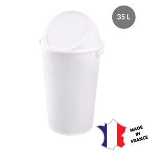 GILAC 2x Poubelle ronde 35 L + couvercle basculant | blanc | diametre 370 x 690