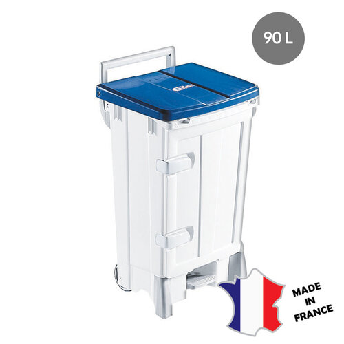 GILAC Collecteur à pédale 90 L + porte | couvercle blanc | 515(l)x485x922mm