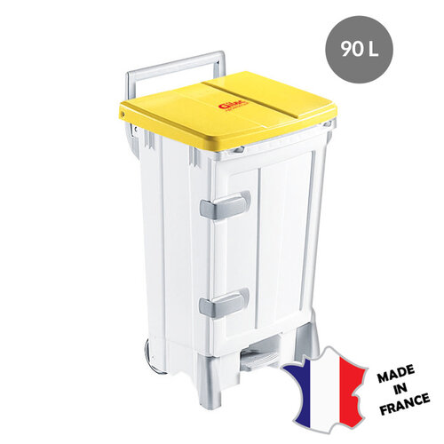GILAC Collecteur à pédale 90 L + porte | couvercle blanc | 515(l)x485x922mm