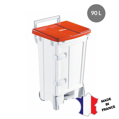 GILAC Collecteur à pédale 90 L + porte | couvercle blanc | 515(l)x485x922mm