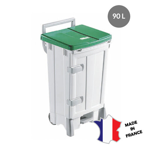 GILAC Collecteur à pédale 90 L + porte | couvercle blanc | 515(l)x485x922mm