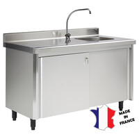 Meuble du chef bords rayonnes | EP 60mm | 1 cuve 400x400x250 | à gauche | avec serrure et doublage | 1200x700mm