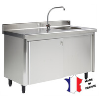Meuble du chef bords rayonnes | EP 60mm | 1 cuve 400x400x250 | à droite | avec serrure et doublage | 1200x700mm