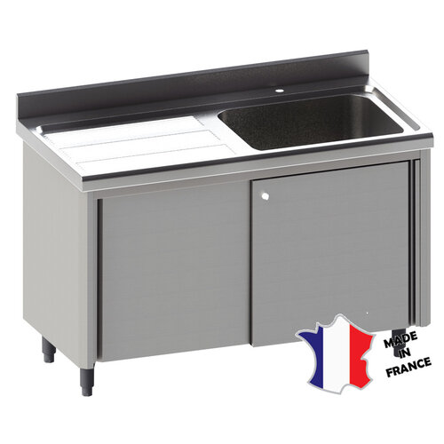 Sofinor Meuble plonge rayonne | Inox | 1 bac egouttoir à droite | 1200(l)x700x900mm