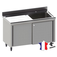 Meuble plonge rayonne | Inox | 1 bac égouttoir à gauche | sur verins | 1200(l)x700x900mm