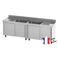 Meuble plonge rayonne | Inox | 2 bacs | 2 égouttoirs | sur verins | 2400(l)x700x900mm