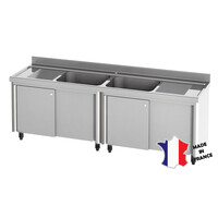 Meuble plonge rayonne | Inox | portes et parois doubles | 2 bacs | 2 égouttoirs | 2400(l)x700x900mm
