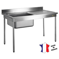 Plonge sans cache-cuve | Inox | bord droit | pieds ronds | sur verins | 1 cuve 1200(l)x600x900mm