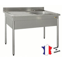 Plonge avec cache-cuve | Inox | bord droit | pieds ronds | verins inox | 1 cuve 1200(l)x600x900mm