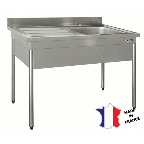 Sofinor Plonge avec cache-cuve | Inox | bord droit | pieds ronds | verins inox | 1 cuve 1200(l)x600x900mm Sofinor Plonge avec cache-cuve | Inox | bord droit | pieds ronds | verins inox | 1 cuve 1200(l)x600x900mm