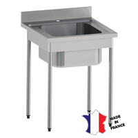 Plonge sans cache-cuve | Inox |bords droit| pieds ronds | 1 cuve 700(l)x700x900mm