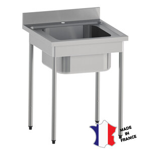 Sofinor Plonge sans cache-cuve | Inox |bords droit| pieds ronds | sur verins | 1 cuve 700(l)x700x900mm