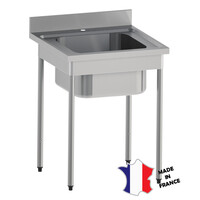 Plonge sans cache-cuve | Inox |bords droit| pieds ronds | sur verins | 1 cuve 700(l)x700x900mm