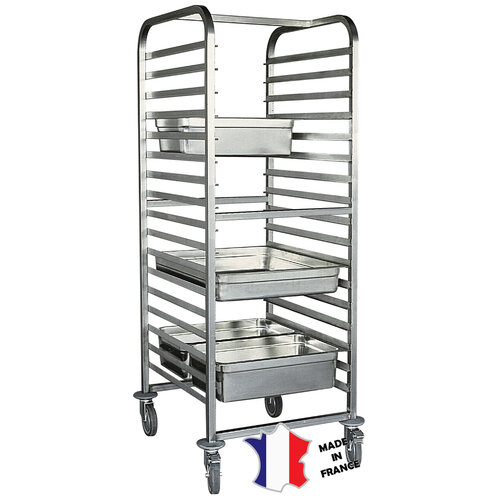 Sofinor Chariot echelle à bacs GN2/1 | Inox | 17 etages | roulettes polyamide | 588(l)x672x1665mm