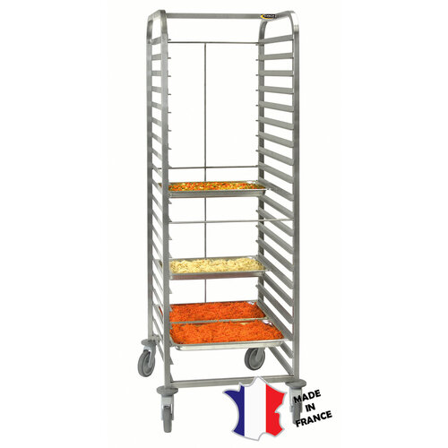 Sofinor Chariot echelle à bacs GN2/1 | Inox | 20 etages | avec barre d'arrêt | roulettes polyamide | 588(l)x672x1797mm