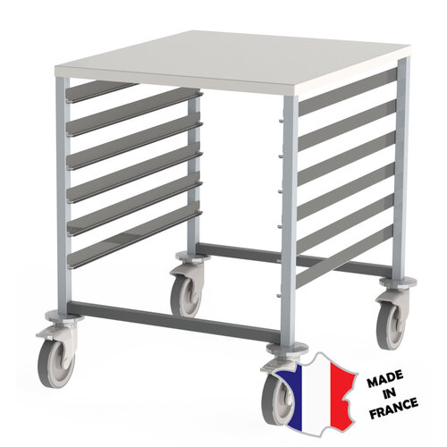 Sofinor Chariot bas GN2/1 | Inox | 6 etages | roulettes polyamide | 590(l)x683x746mm | avec plan de travail Sofinor Chariot bas GN2/1 | Inox | 6 etages | roulettes polyamide | 590(l)x683x746mm | avec plan de travail