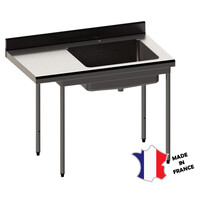Table de déboîtage rayonée | Inox | 1200(l)x700x900mm | 1 cuve GN 2/1 à droite | sur vérins Inox