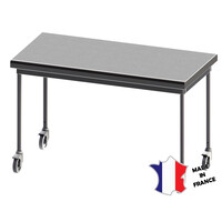 Table demontable rayonnee | Inox | centrale | pieds ronds | 700(l)x700x900mm | sur roulettes polyamide