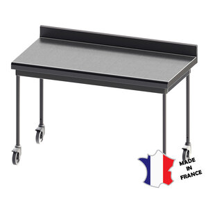 Sofinor Table démontable rayonnee | Inox | à dosseret | pieds ronds | 600(l)x600x900mm | sur roulettes inox
