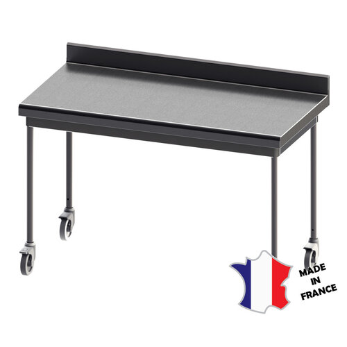 Sofinor Table démontable rayonnee | Inox | à dosseret | pieds ronds | 700(l)x700x900mm | sur roulettes inox Sofinor Table démontable rayonnee | Inox | à dosseret | pieds ronds | 700(l)x700x900mm | sur roulettes inox