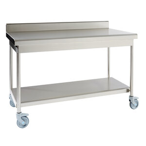 Sofinor Table démontable rayonnee | Inox | à dosseret | avec étagère basse | pieds ronds | 800(l)x800x900mm | sur vérins inox