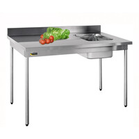 Table du chef | Inox | cuve à gauche | dosseret | pieds ronds | 1200(l)x700x900mm | sur vérins inox