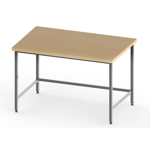 Sofinor Table hetre | Inox | piètement sur roulettes polyamide | sans chariots | 1200(l)x800x900mm