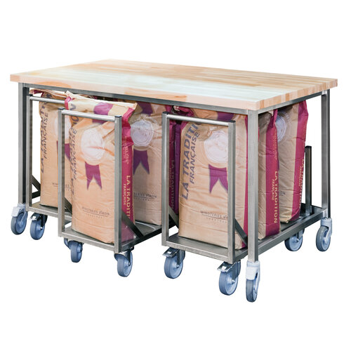Sofinor Table de boulangerie | Inox | avec 2 chariots porte-sacs à Farine | 1200(l)x800x900mm | sur roulettes