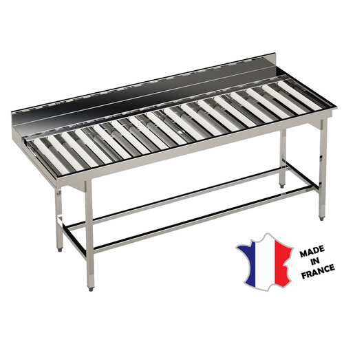 Sofinor Table à rouleaux 2 pieds carrés soudés | Inox | avec dosseret et plage arrière | longeur 1050mm