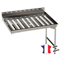 Table droites à rouleaux à 2 pieds ronds | Inox | avec dosseret et plage arrière | Longeur 1050mm