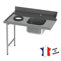 Table de glissement avec plage arrière | Inox | dosseret et 1 cuve| accrochage à gauche | 1100(l)x600mm