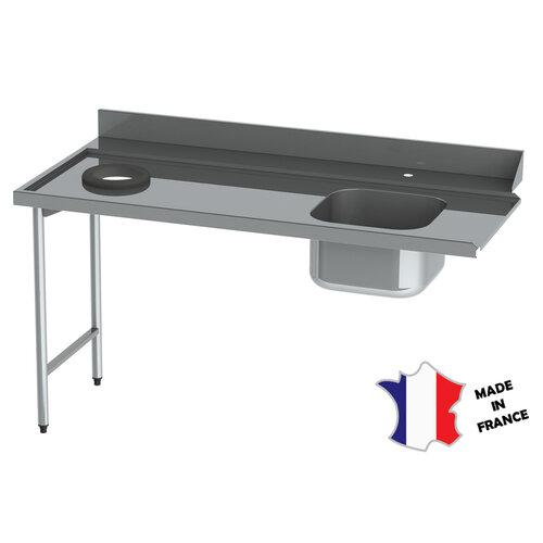 Sofinor Table de glissement avec plage arrière | Inox | dosseret et 1 cuve| accrochage à droite | 1600(l)x600mm