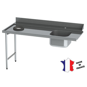 Sofinor Table de glissement avec plage arrière | Inox | dosseret et 1 cuve| accrochage à gauche | 1600(l)x600mm