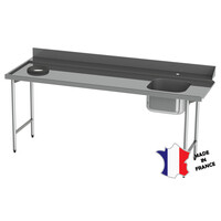 Table de glissement avec plage arrière | Inox | dosseret et 1 cuve| accrochage à droite | 2100(l)x600mm