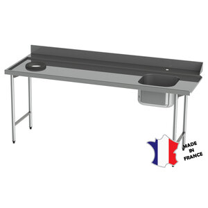 Sofinor Table de glissement avec plage arrière | Inox | dosseret et 1 cuve| accrochage à gauche | 2100(l)x600mm