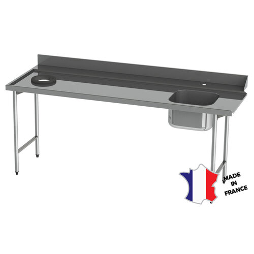 Sofinor Table de glissement avec plage arrière | Inox | dosseret et 1 cuve| accrochage à gauche | 2100(l)x600mm