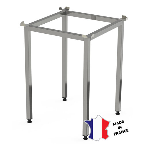 Sofinor Piètement pour billot bois | Inox | butées inox | vérins ABS | 600(l)x600x800mm