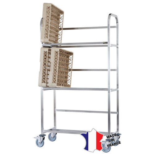 Sofinor Chariot d'égouttage et de stockage de casiers à vaisselle | 3 niveaux de 8 casiers | 930(l)x425x1700mm