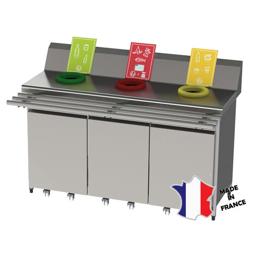 Sofinor Meuble de pré-tri | 3 trous vide déchets dont 1 avec pesée | 1600(l)x600x900mm Sofinor Meuble de pré-tri | 3 trous vide déchets dont 1 avec pesée | 1600(l)x600x900mm