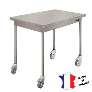 Sofinor Table démontable standard | Inox | centrale | pieds ronds | 600(l)x600x900mm | sur roulettes polyamide