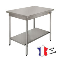 Table demontable standard | avec étagère basse | Inox | centrale | pieds ronds | 1000(l)x600x900mm | sur vérins inox