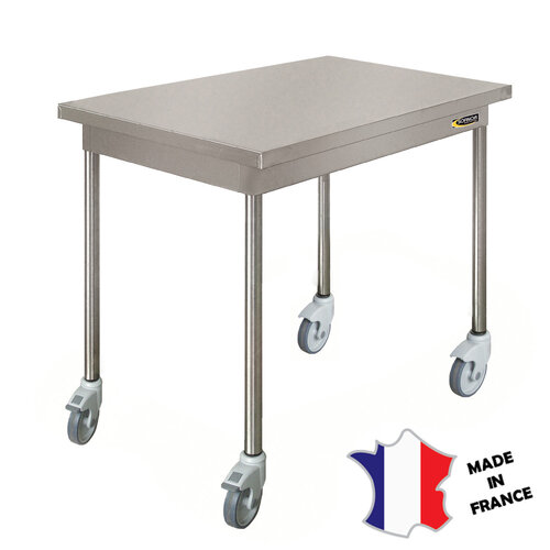 Sofinor Table demontable standard | Inox | centrale | pieds ronds | 700(l)x700x900mm | sur roulettes inox
