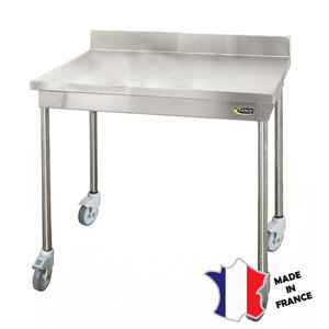 Sofinor Table démontable standard | Inox | à dosseret | pieds ronds | 700(l)x700x900mm | sur roulettes polyamide