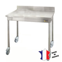 Table démontable standard | Inox | à dosseret | pieds ronds | 700(l)x700x900mm | sur roulettes inox