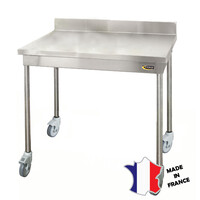 Table démontable standard | Inox | à dosseret | pieds ronds | 700(l)x700x900mm | sur roulettes inox