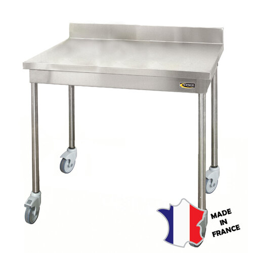 Sofinor Table démontable standard | Inox | à dosseret | pieds ronds | 700(l)x700x900mm | sur roulettes inox