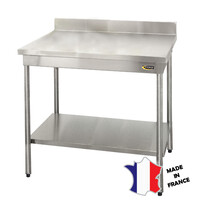 Table démontable standard | Inox | à dosseret | avec étagère basse | pieds ronds | 700(l)x700x900mm | sur vérins inox